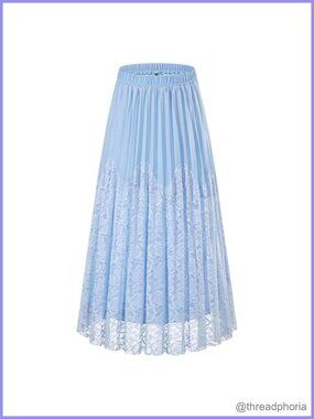 Lace Maxi Skirt Chiffon Elastic High Waist Flowy Boho Summer Skirt